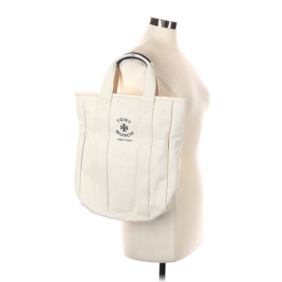 TORY BURCH Mercer Natural Canvas Medium Tote Bag - Picture 2 of 10